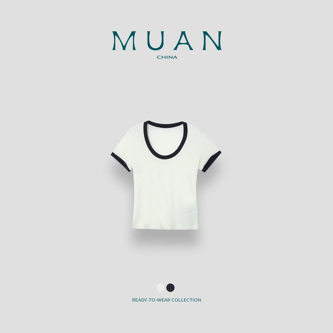 木岸MUAN：《苏打T》定制U领宽松简约打底高级百搭T恤上衣女DG3-8997