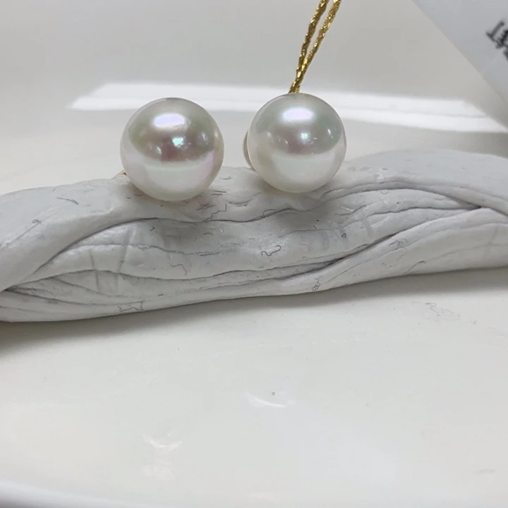 海水珍珠耳饰18K金镶嵌AK 8-9mm 67号