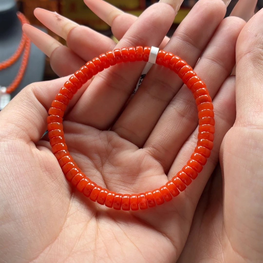 南红玛瑙未镶嵌手串原矿保山南红大水沟柿子红直切手串卡6