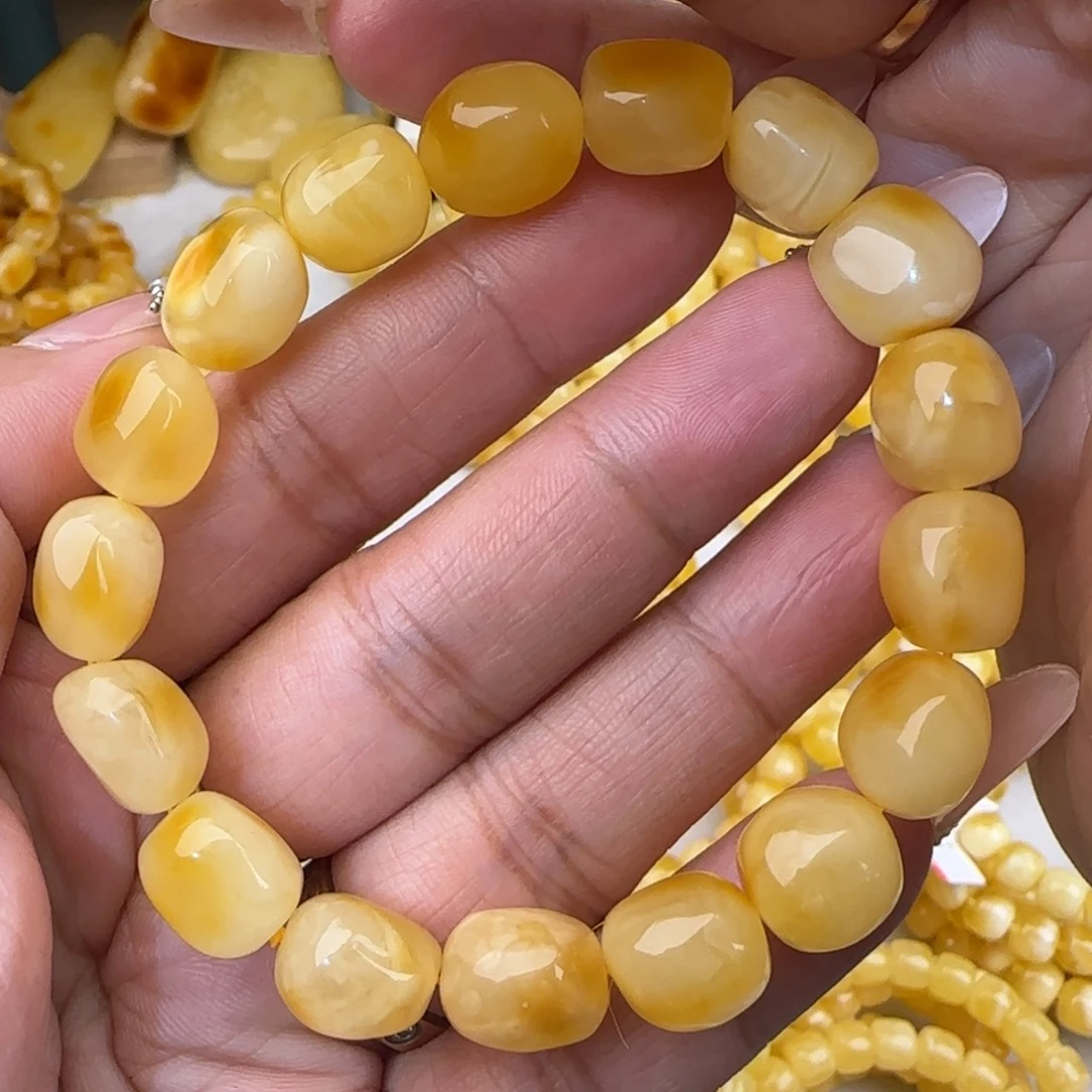 蜜蜡未镶嵌手串白花随型手串