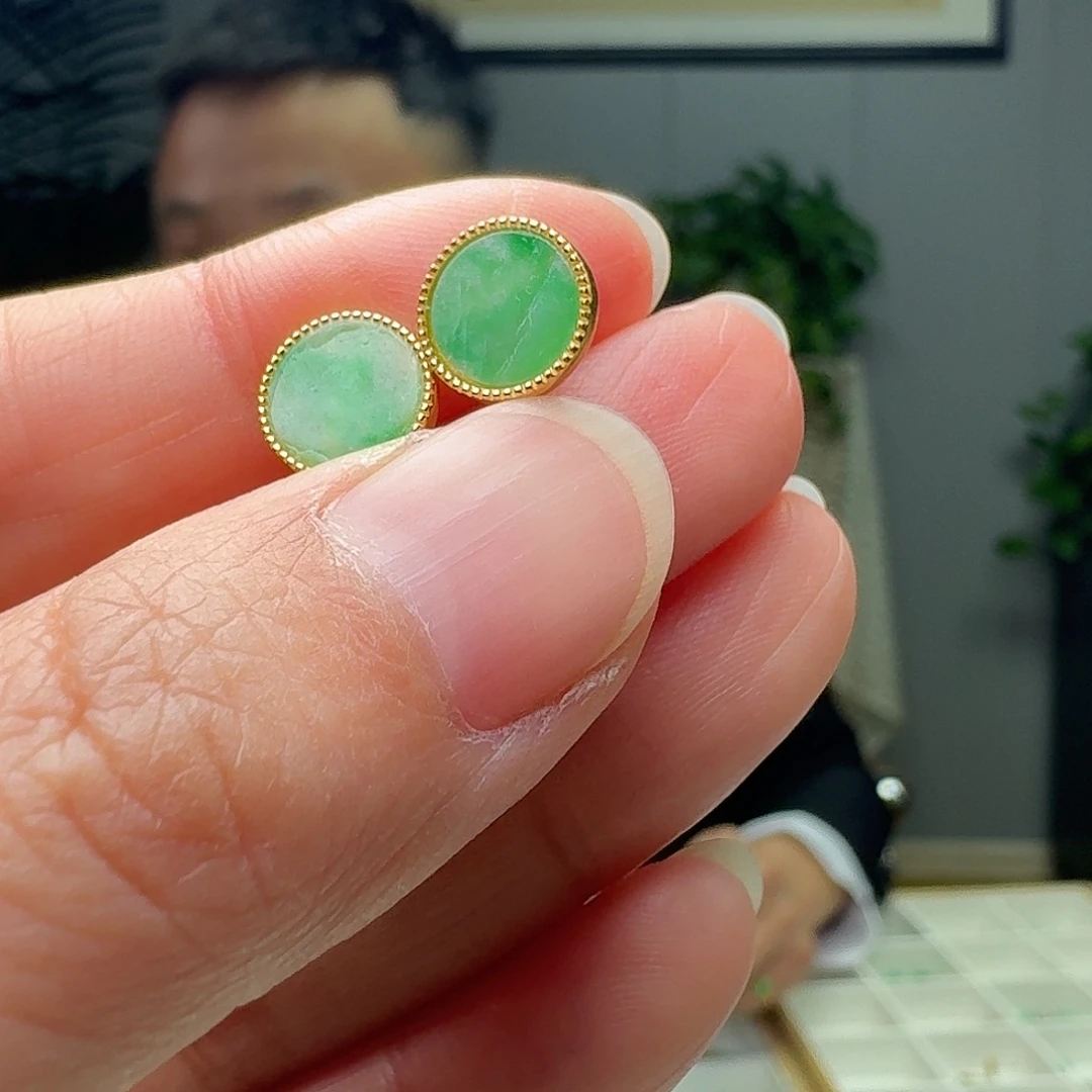 翡翠银S925镶嵌耳饰天然纹