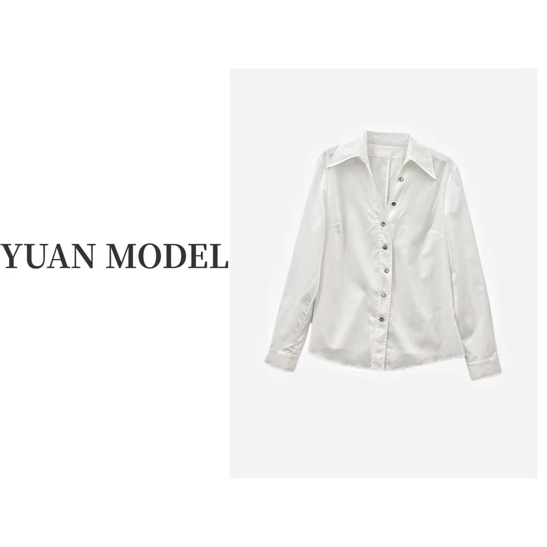 YUAN MODEL/媛老板-时装百搭白色长袖衬衫女装气质衬衣秋款