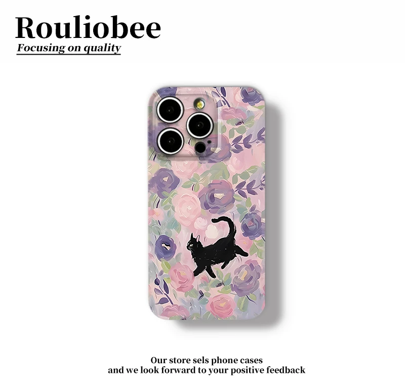 花丛小猫咪适用苹果16/17promax手机壳华为p50oppo小米14vivo菲林
