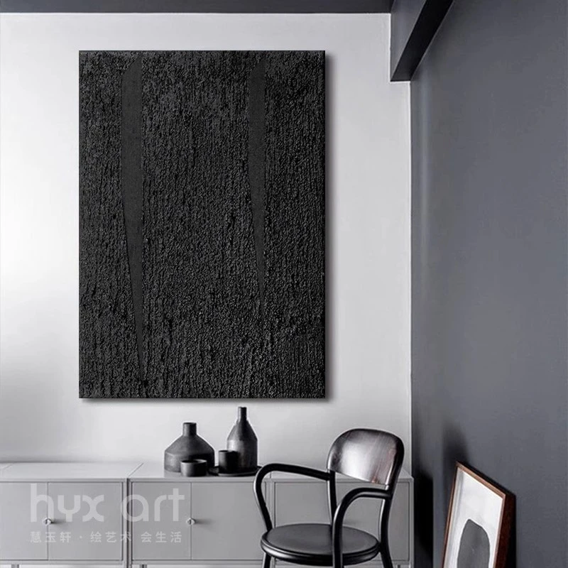 FLD.手绘油画《深邃》黑色高级肌理画客厅抽象画玄关卧室装饰挂画