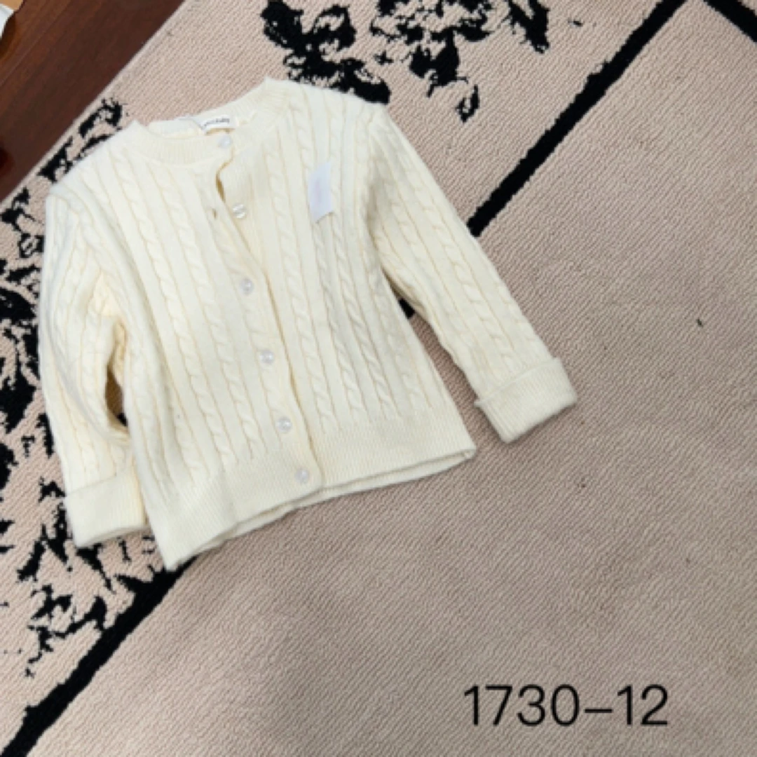 【编号N589】1730-12-儿童拉夫麻花毛衣开衫米色-FunFun