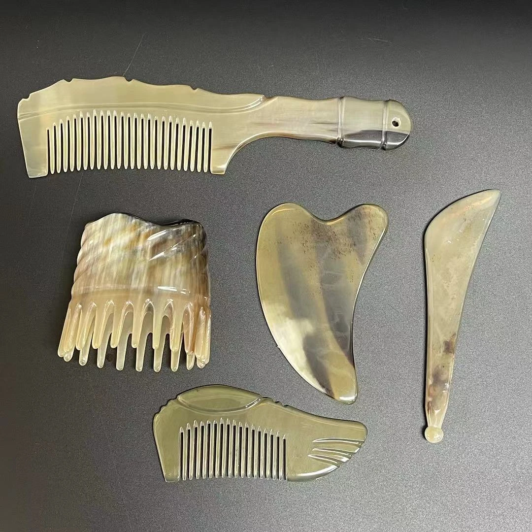 NJ007天然牛角梳子手工精品家用五件套