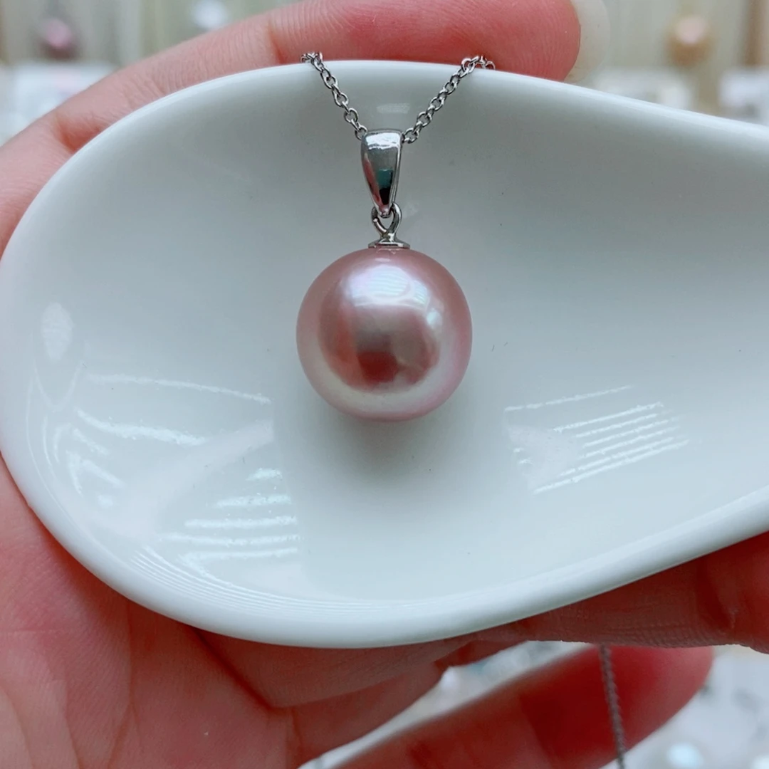 淡水珍珠银S925镶嵌吊坠(赠链)12.8mm