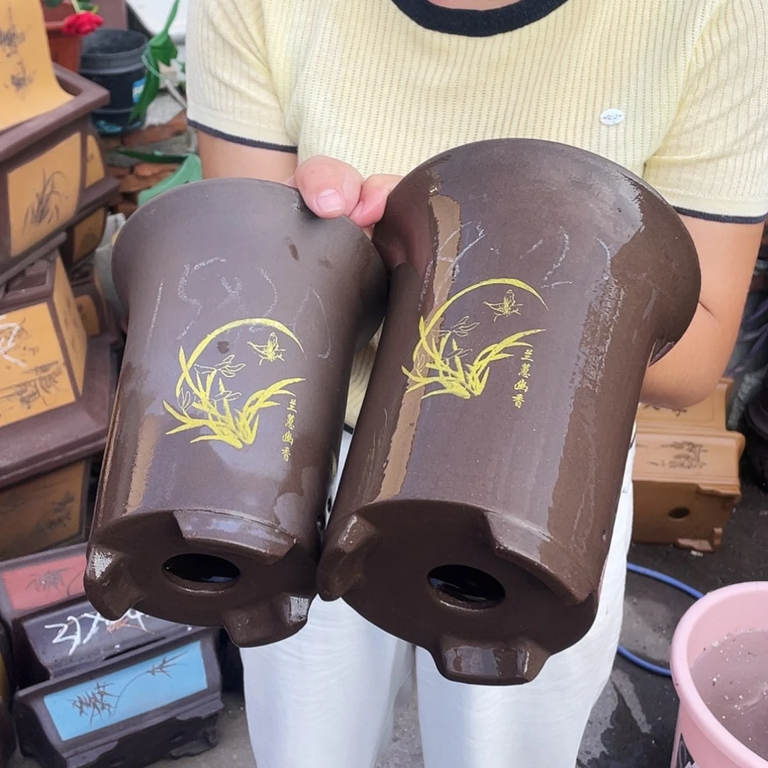 18+15黑色印金兰花盆花盆花盆