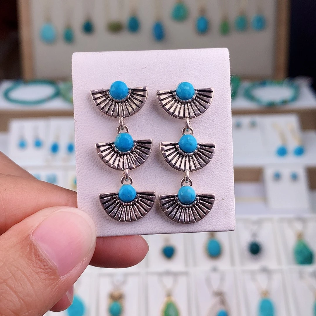 银S925镶嵌绿松石耳饰