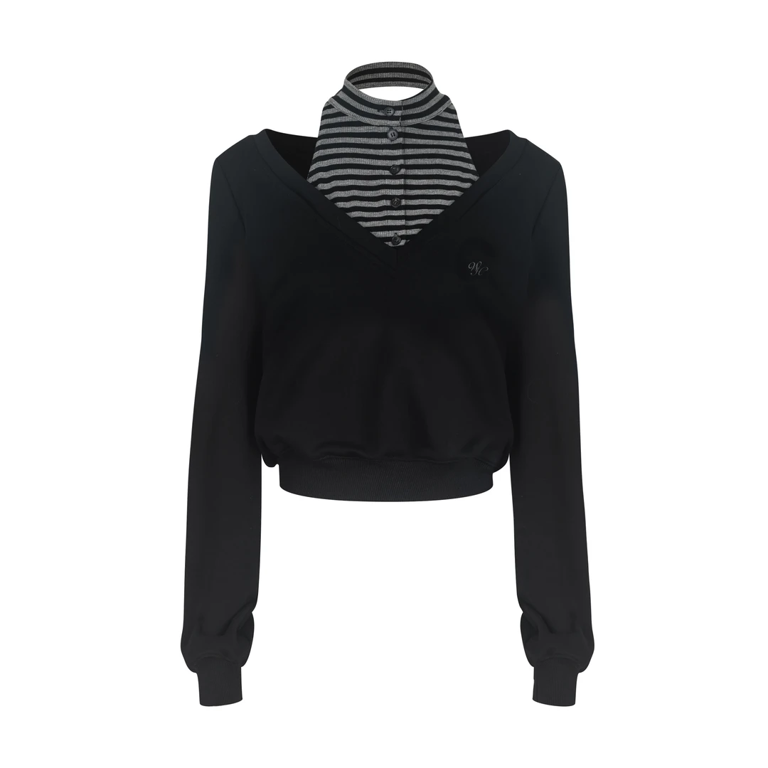 【商场同款】wooha吾哈2025假两件露肩卫衣