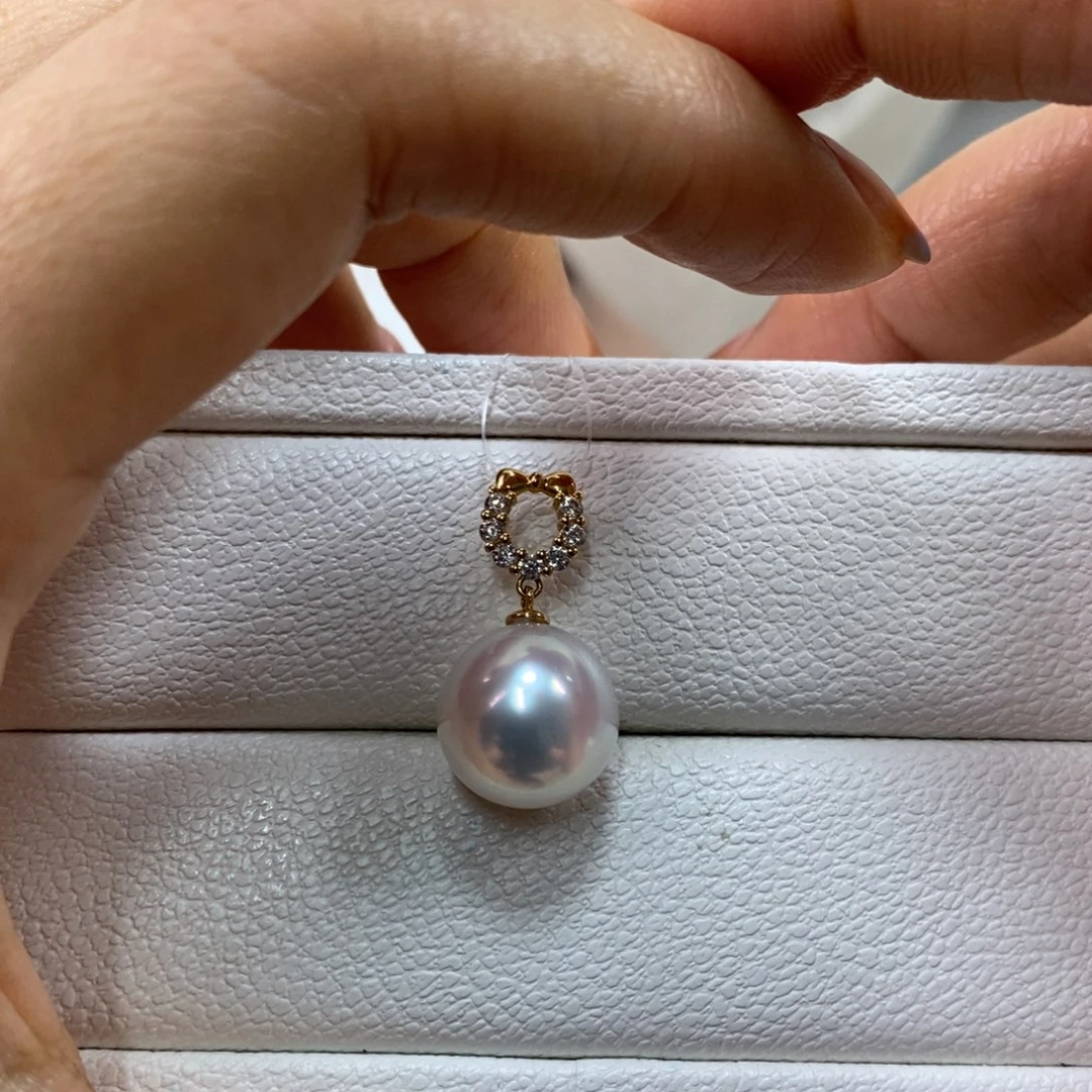 海水珍珠18K金镶嵌吊坠(不含链)12.3m冷光澳白吊坠（维纳斯品质）