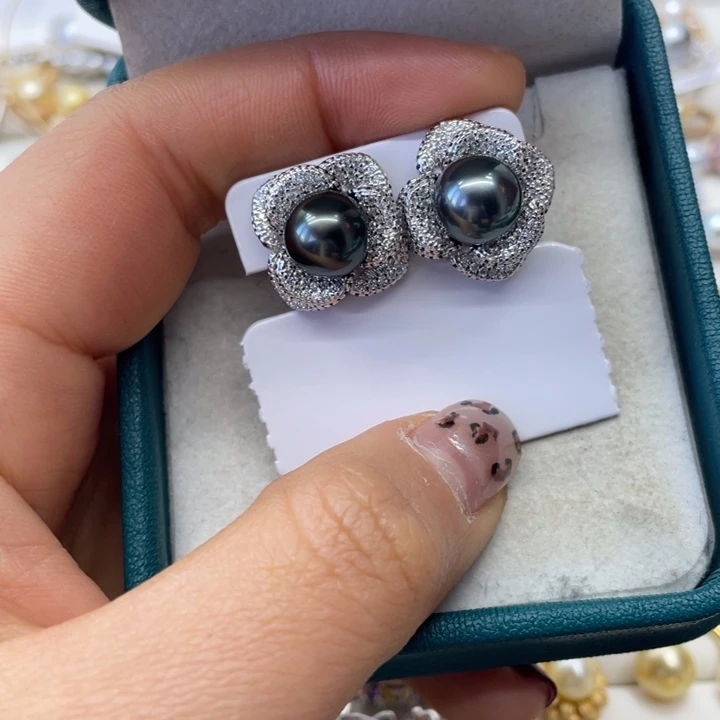 海水珍珠耳饰银S925镶嵌