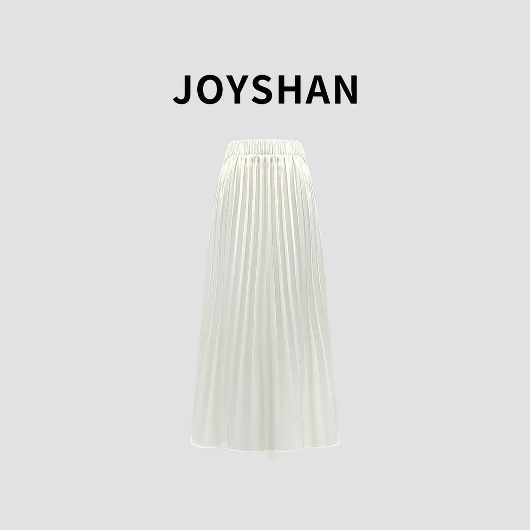 JOYSHAN-2025夏季新款米白《香影》鎏光缎面裙百褶A字半身裙