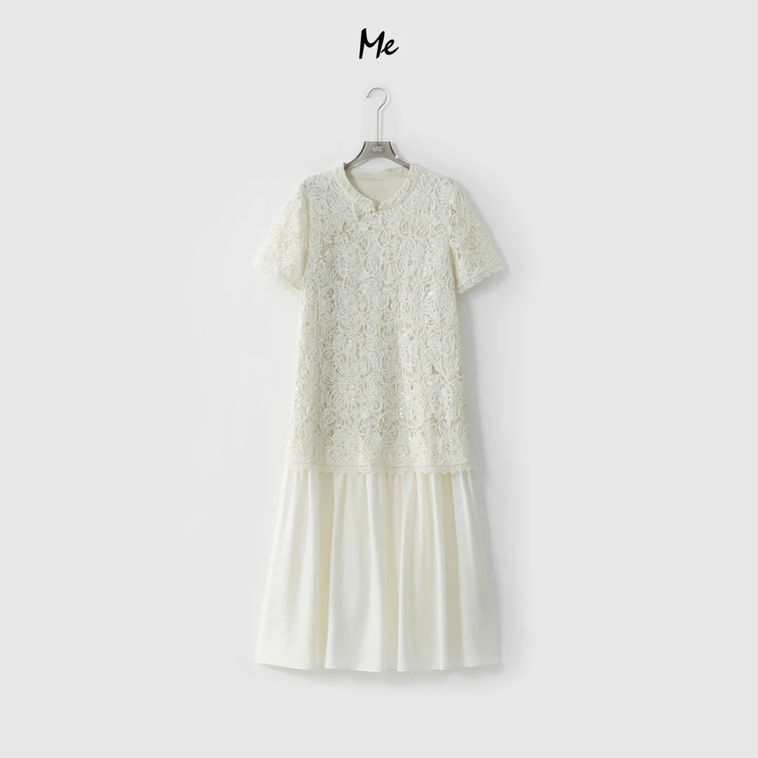 ME【月下花荷】重工刺绣镂空透气千金感显瘦时尚休闲连衣裙MESS5034