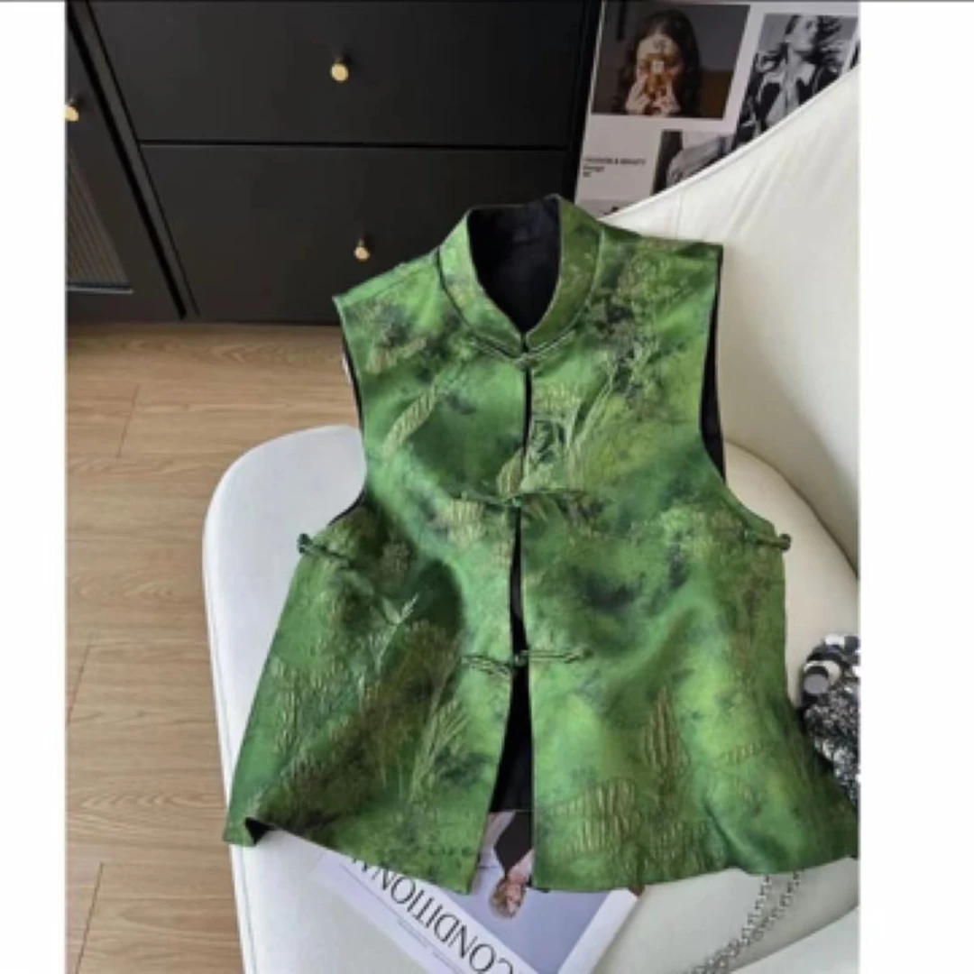 复古清冷新中式绿野仙踪提花春秋马甲