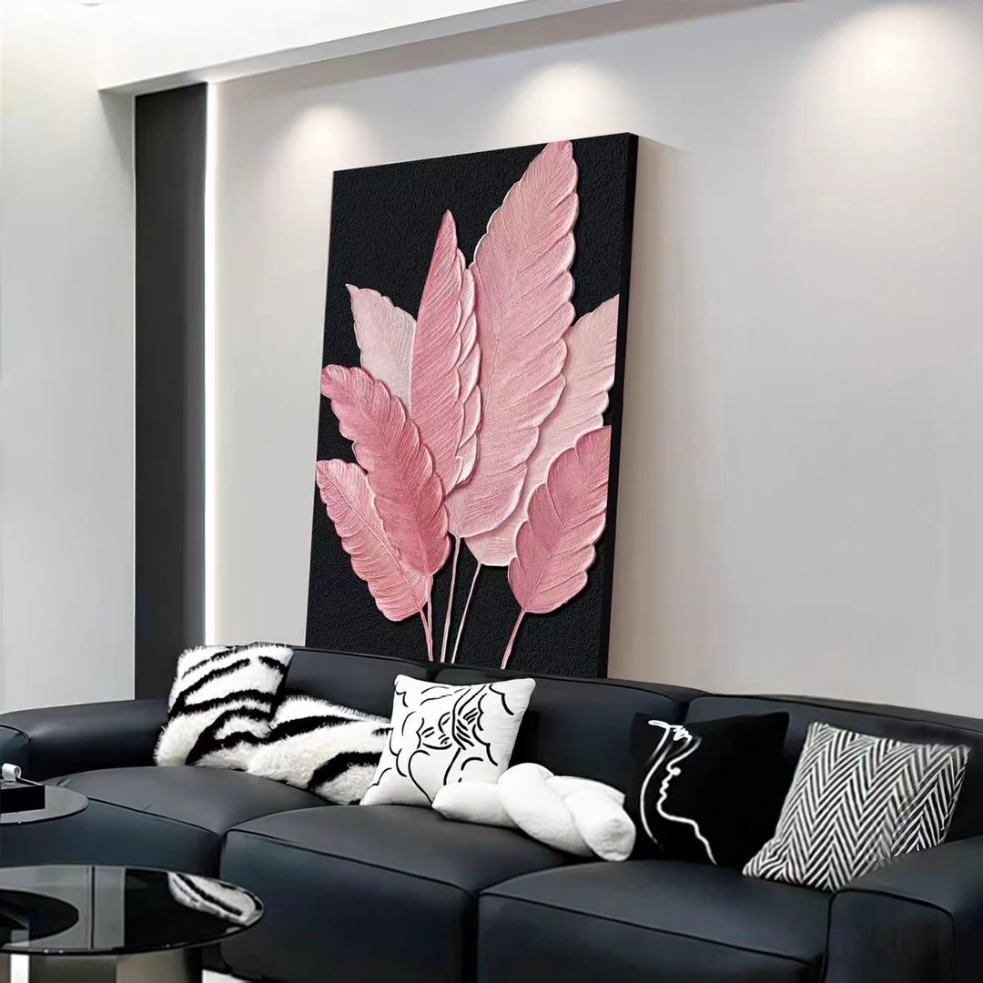 H050现代简约客厅装饰画粉色家大业大沙发背景墙挂画玄关落地壁画