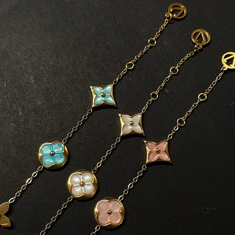 钛钢手链 钛钢手链316L花花手链保色不褪色高级重工百搭手链