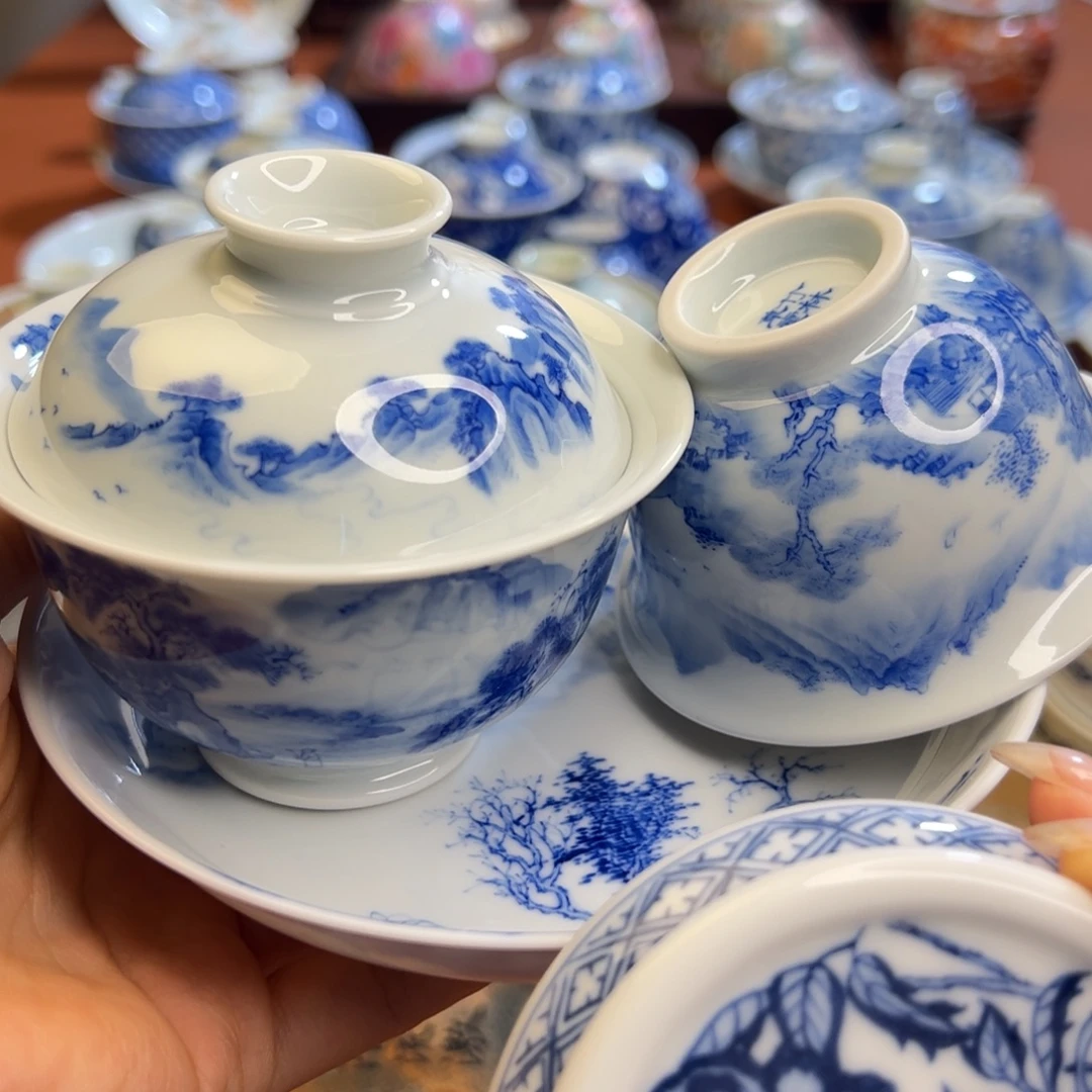 知冬煮雪手工手绘-竹林草堂茶具重工三件套套组