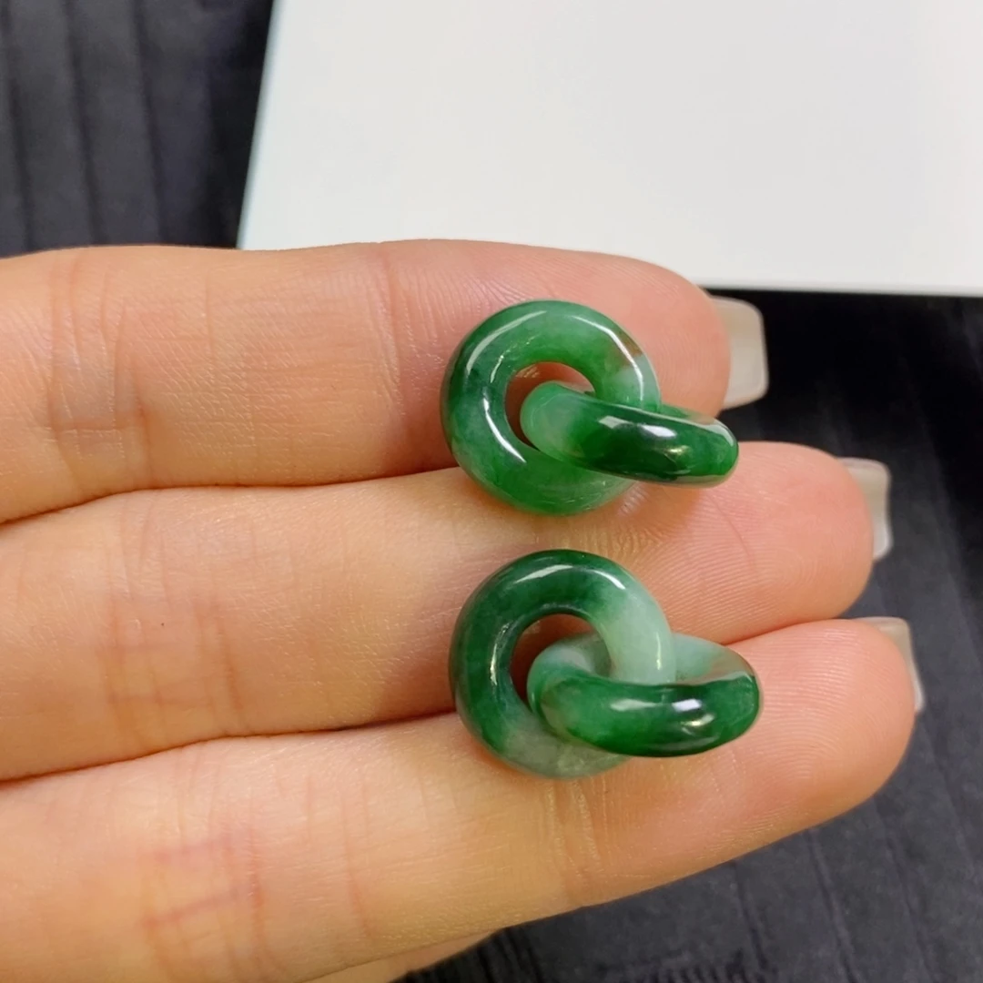 翡翠未镶嵌耳饰飘辣色花双环