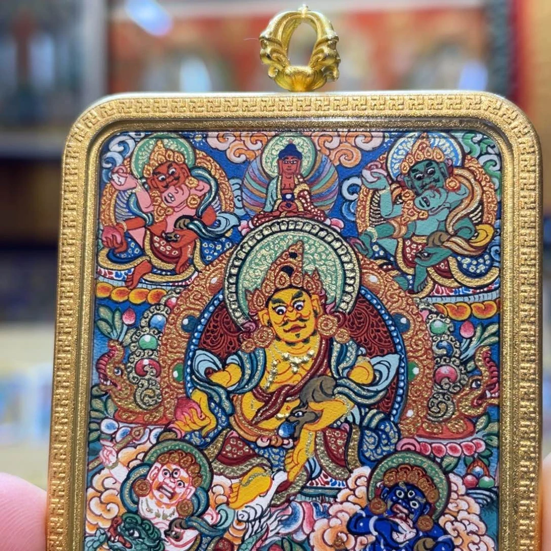 吊坠热贡纯手绘唐卡五路财神