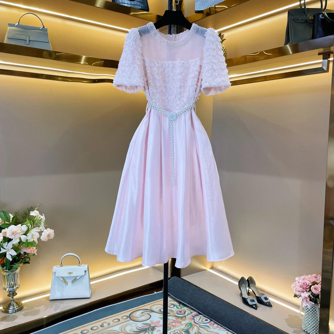 【珠绣华服】轻奢设计师款优雅气质修身时尚收腰连衣裙-86322燕