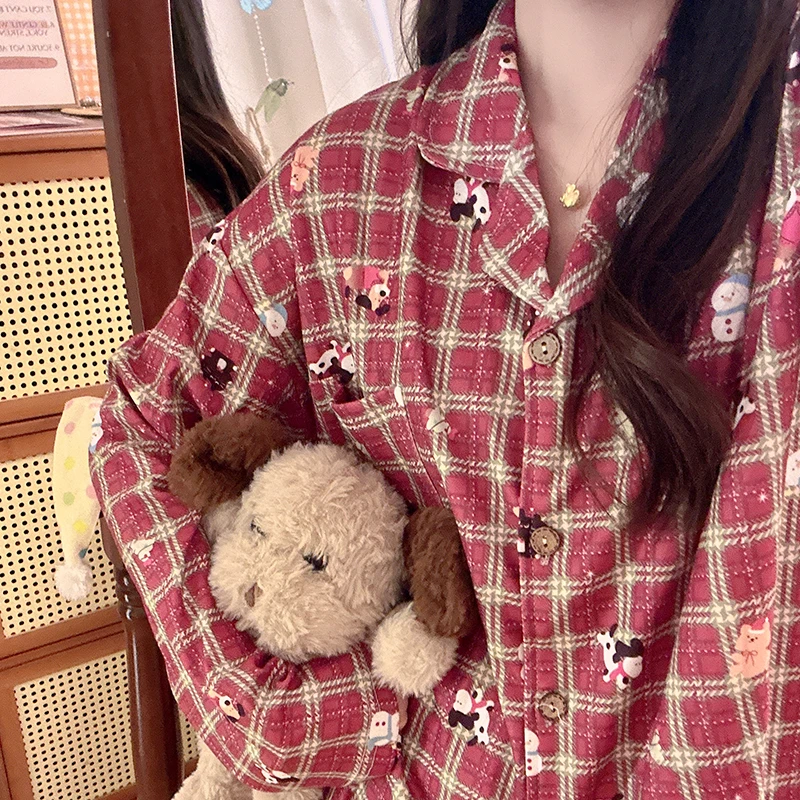 日系可爱冬日小狗睡衣女秋冬季长袖长裤德绒保暖甜美家居服两件套