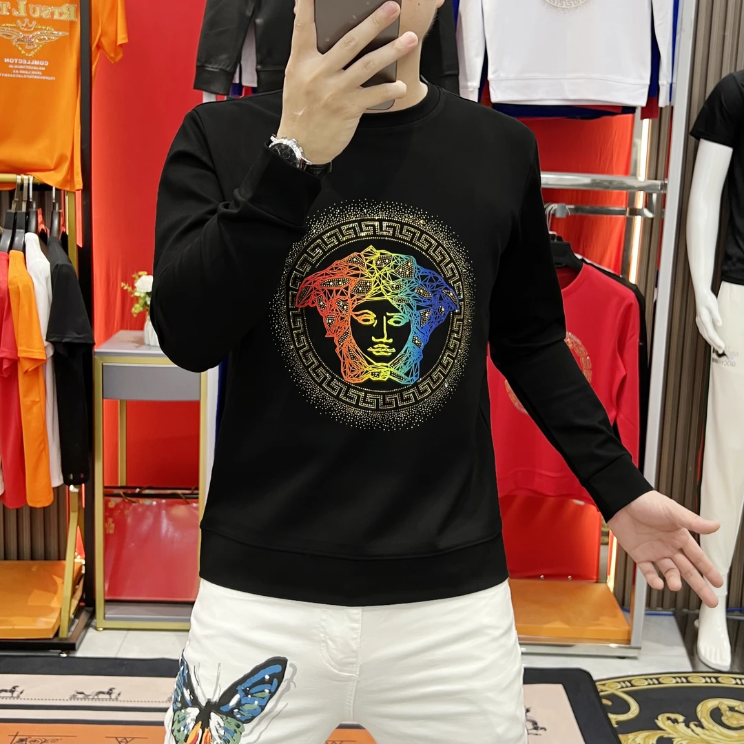 秋冬潮牌新款时尚男士潮流长袖卫衣时尚高奢烫钻休闲圆领修身男装