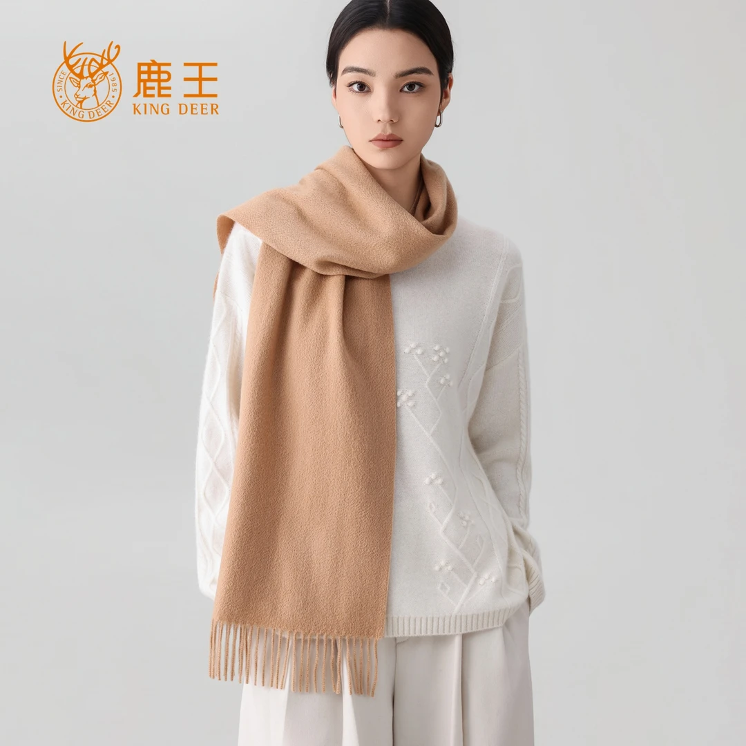 鹿王25秋冬新款100山羊绒水波纹亲肤百搭围巾保暖围脖 WXL018