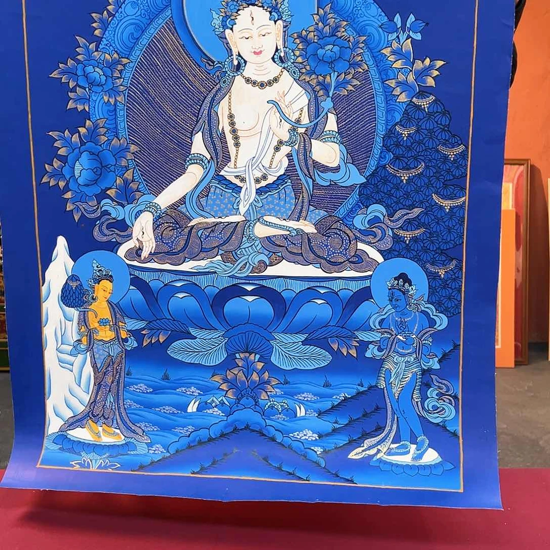 装裱画郭*40×60纯手绘蓝唐白妈妈