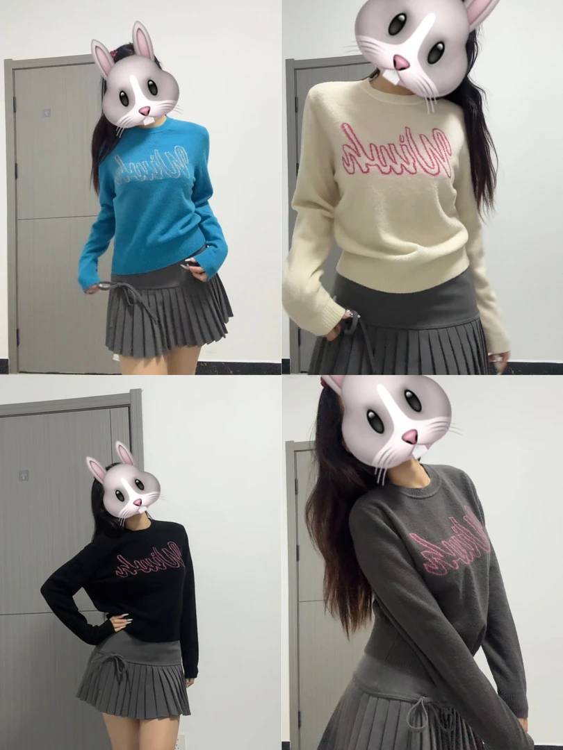 常规款圆领甜美针织长袖毛针织衫时尚百搭宽松韩版