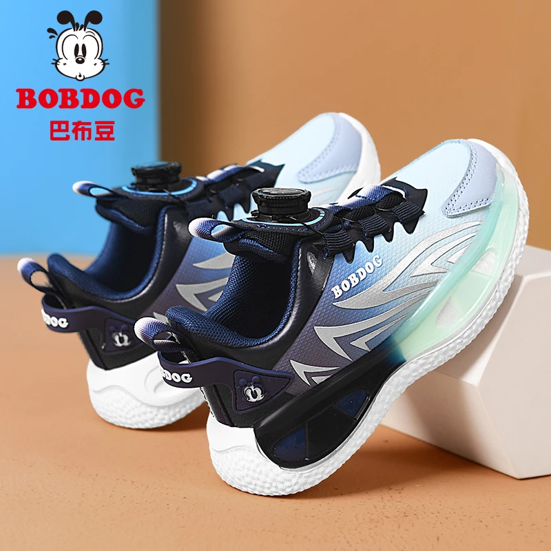 巴布豆童鞋男童皮面运动鞋秋冬新款儿童旋转纽扣男大童软底跑步鞋