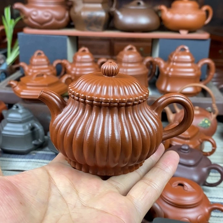 紫砂茶壶筋纹潘壶180cc原矿赵庄朱泥特价