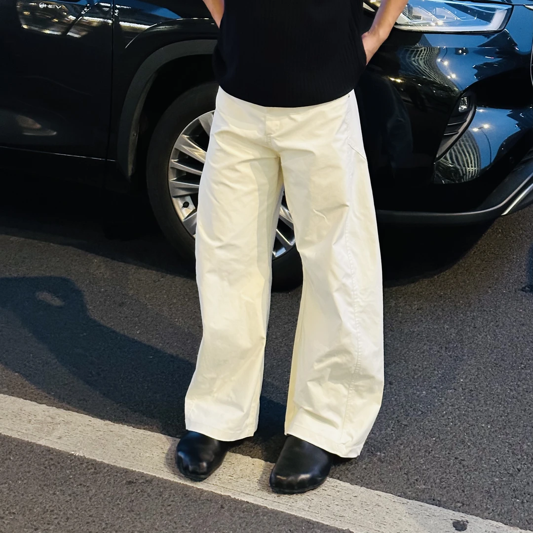 【Lauliwans】直筒剪裁设计感弯刀微喇裤纯色白色裤子休闲裤西装裤