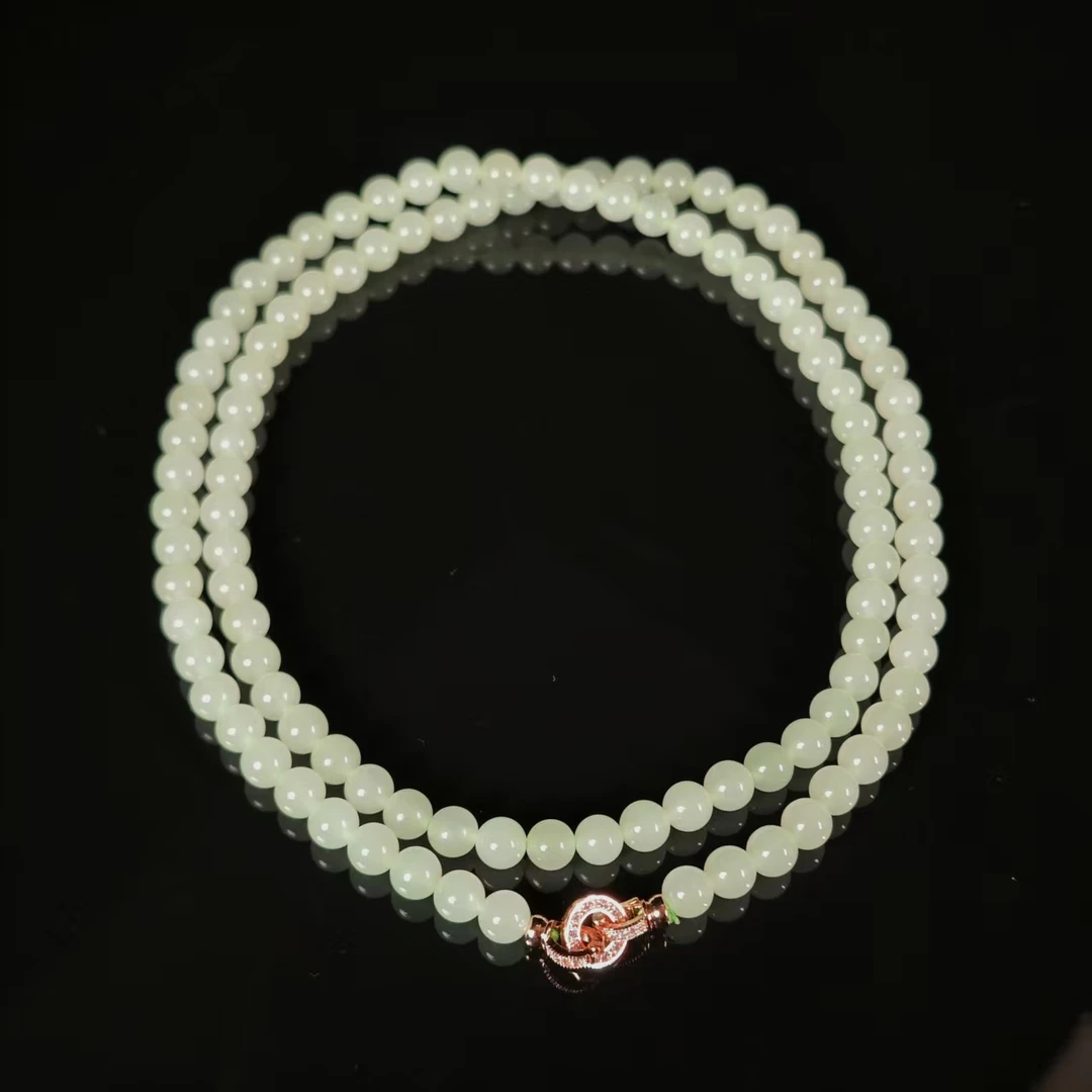 lot3660 项链 和田玉晴水 6mm*108颗 35.4g