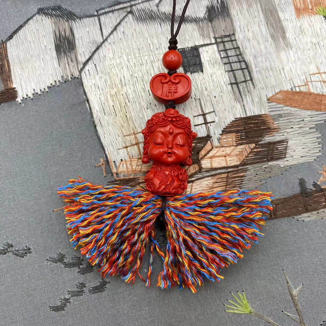 含辰砂工艺品【朱砂工厂】红砂设计款度母手机挂爆款手工编织