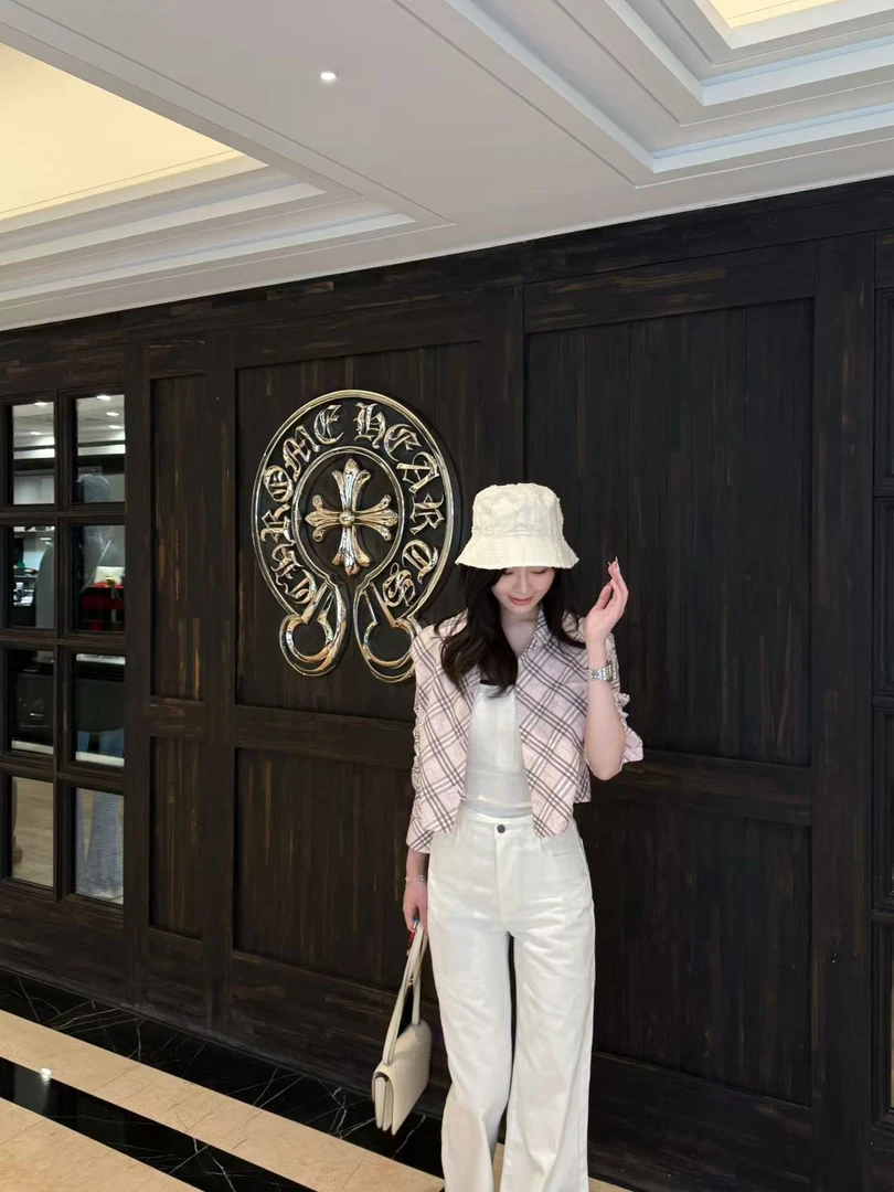 WAN2高定 bbr25新款粉色经典格纹短款休闲衬衫