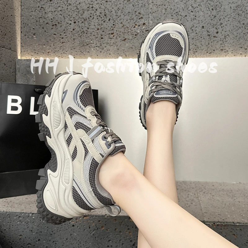 厚底老爹鞋女2025秋季新款百搭真皮网红爆款小个子透气运动休闲鞋