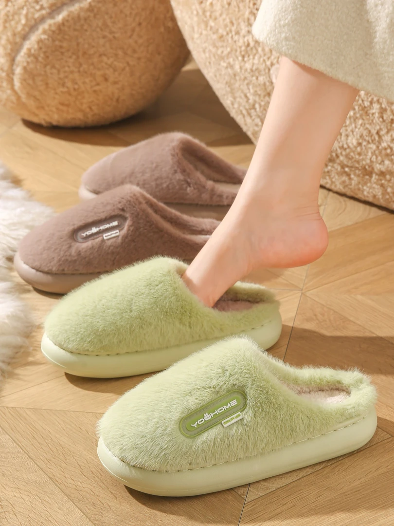 踩屎感加绒厚底毛毛女棉拖鞋秋冬防滑毛绒拖鞋秋冬季家居室内保暖