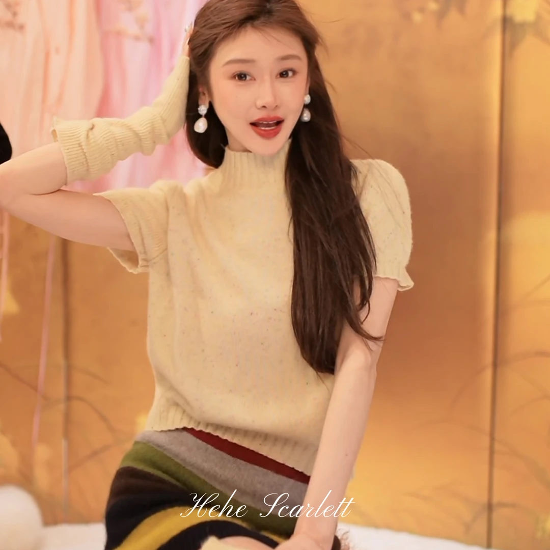 你的呵呵scarlett|圣诞套装 韩系时髦绵羊毛短袖毛衣带袖套+包