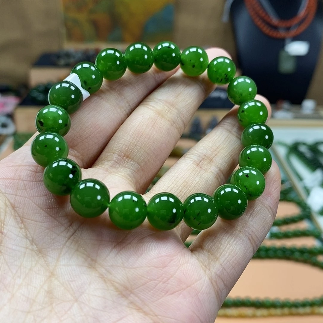 和田玉（碧玉）未镶嵌颈饰10mm辣绿