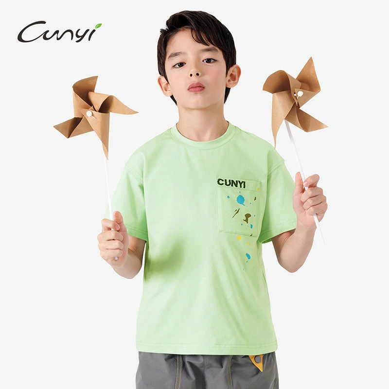 纯一良品童装儿童泼墨印花短袖T恤2025夏季中大童亲肤柔软上衣