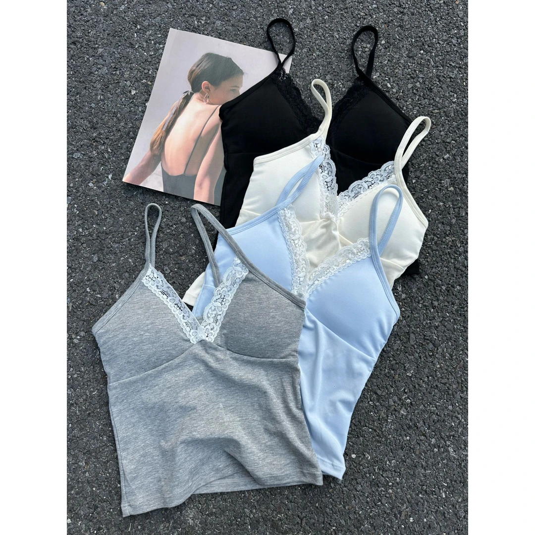 1201美式复古辣妹蕾丝边吊带背心女修身内搭外穿bm女孩性感吊带