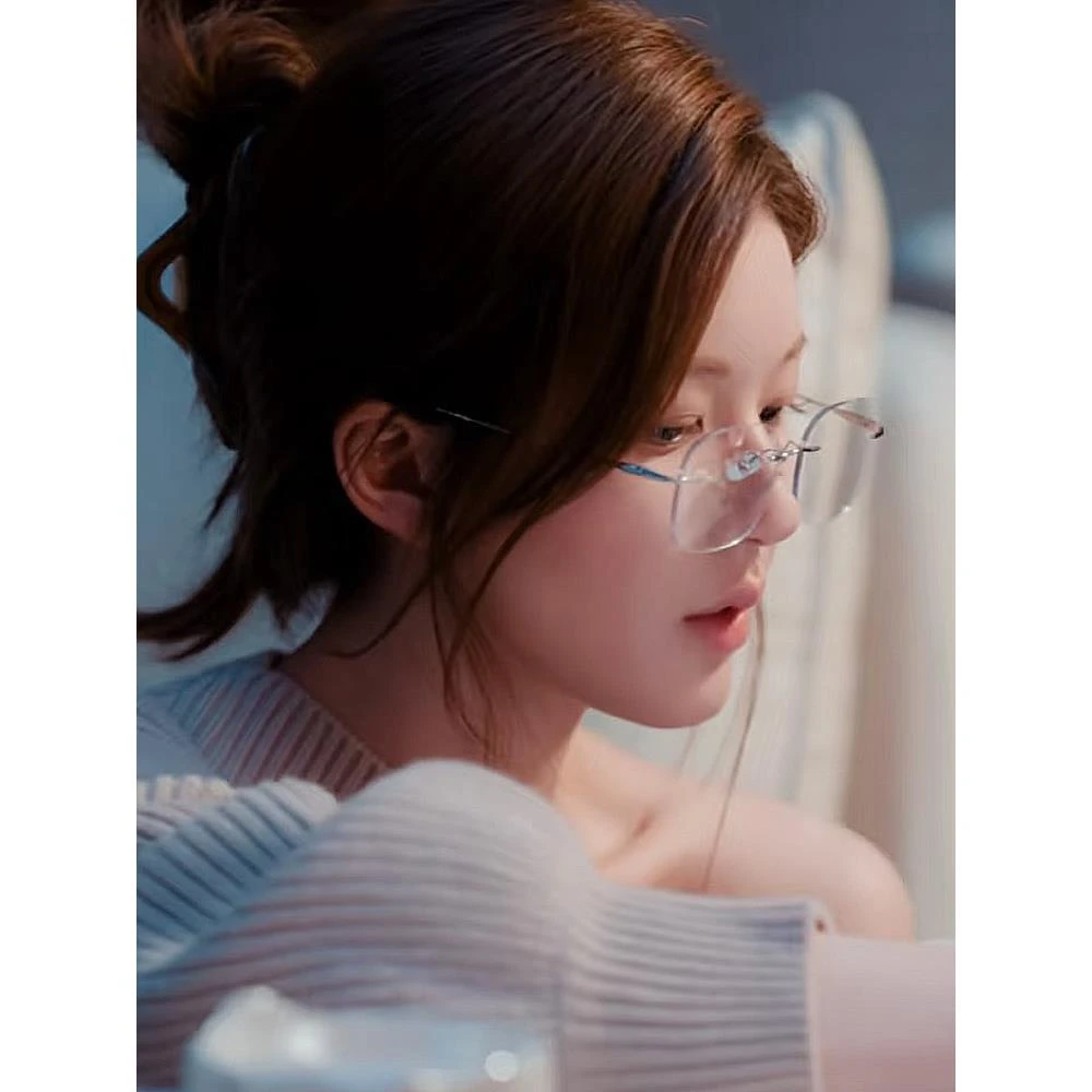 许我耀眼赵露思同款无框近视眼镜纯欲覆古银框金丝素颜平光镜女潮