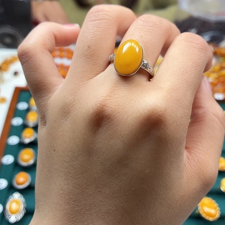 琥珀银S925镶嵌戒指