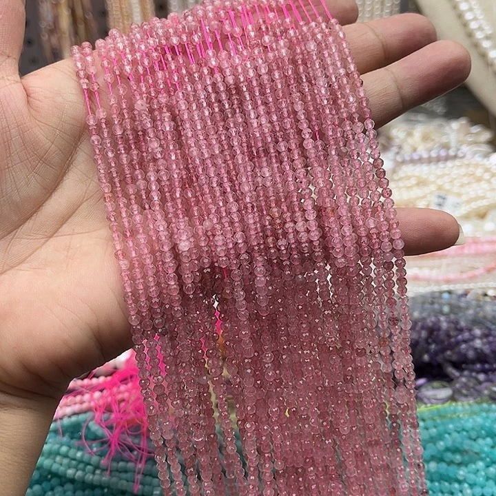 玛瑙/玉髓未镶嵌珠宝半成品yt3mm红草莓晶刻面