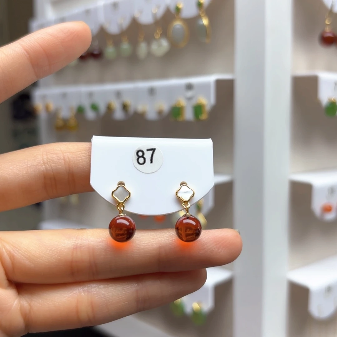银S925镶嵌血珀耳饰