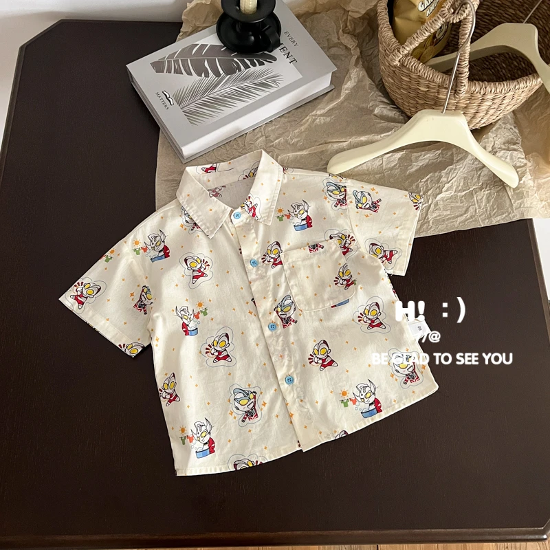 现货【百分百棉】郝叔童品夏季新款2025时髦潮流男童短袖衬衫BY5211