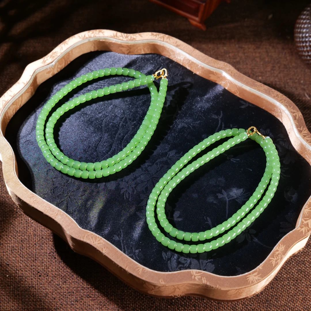 【小雨来了】18k金 7mm碧玉直切108颗长链 毛衣链 多样性发一件