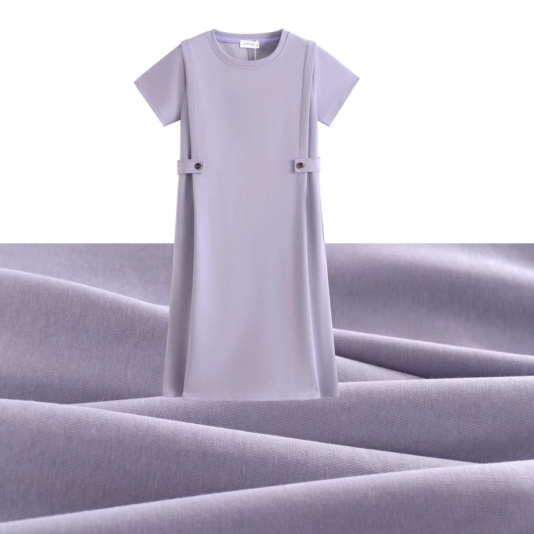 【姿姐】小熨斗~曼巴棉圆领中长裙A字裙夏季短袖时尚纯色女士连衣裙