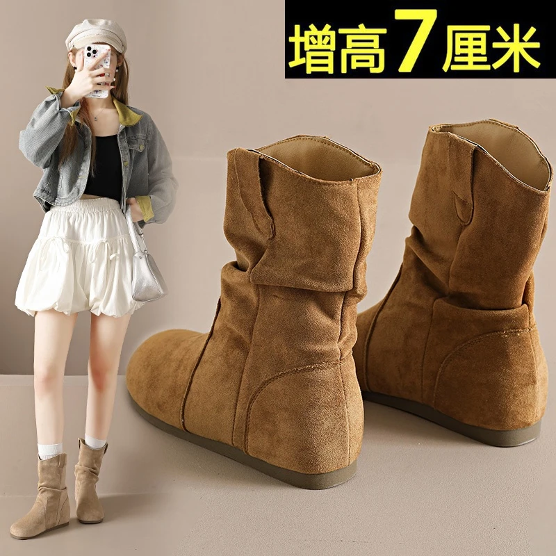 勃肯堆堆靴女款爆款新款秋冬内增高加绒阔腿裤必备鞋百搭短靴子